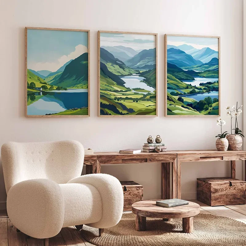 Large-sized frameless  3PCS Lake District National Park Posters  Cumbria Travel Wall Art  Lake District Travel Prints  C
