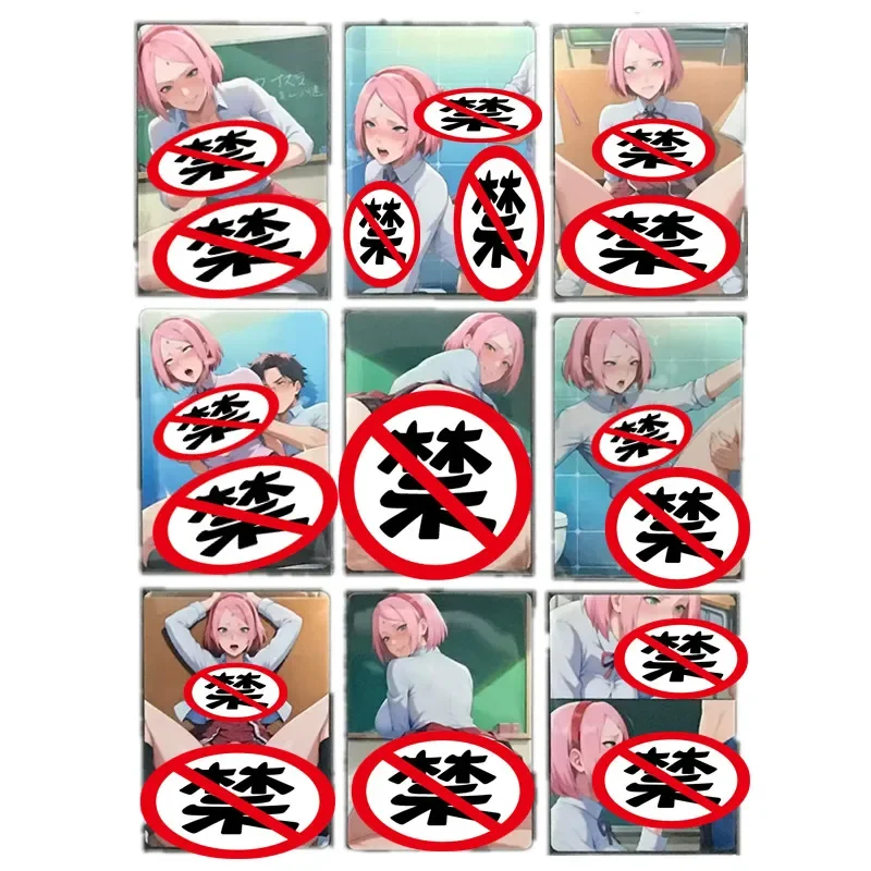 9 unids/set hecho en casa Anime Naruto tarjeta heroína Haruno Sakura Sexy tarjeta desnuda Cosplay traje de estudiante juguete para regalo juego