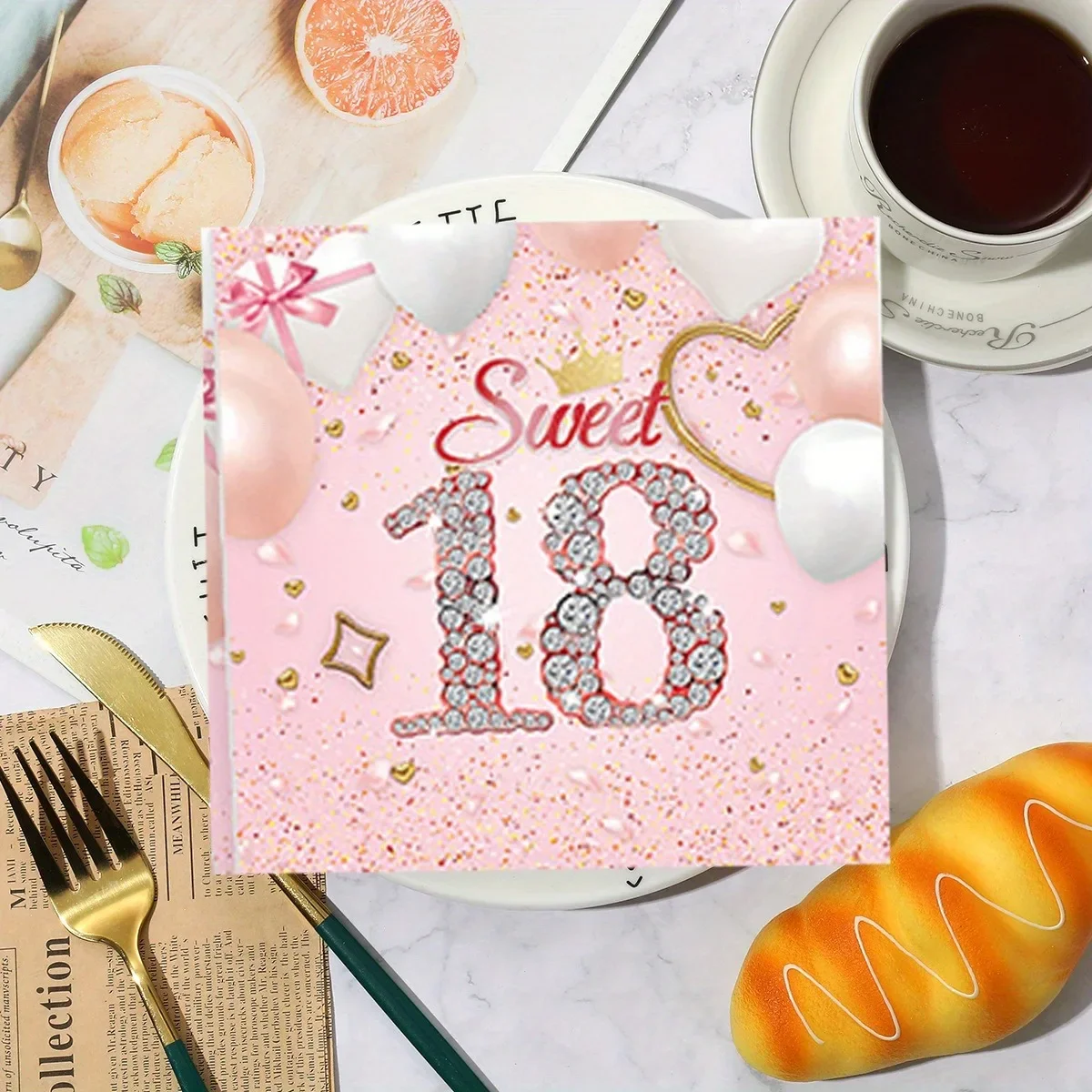 Sweet 18 Balloon Celebrated Element Disposable Napkin for Party Dinner Table Setting 33*33cm Paper Placemats Square Tissue