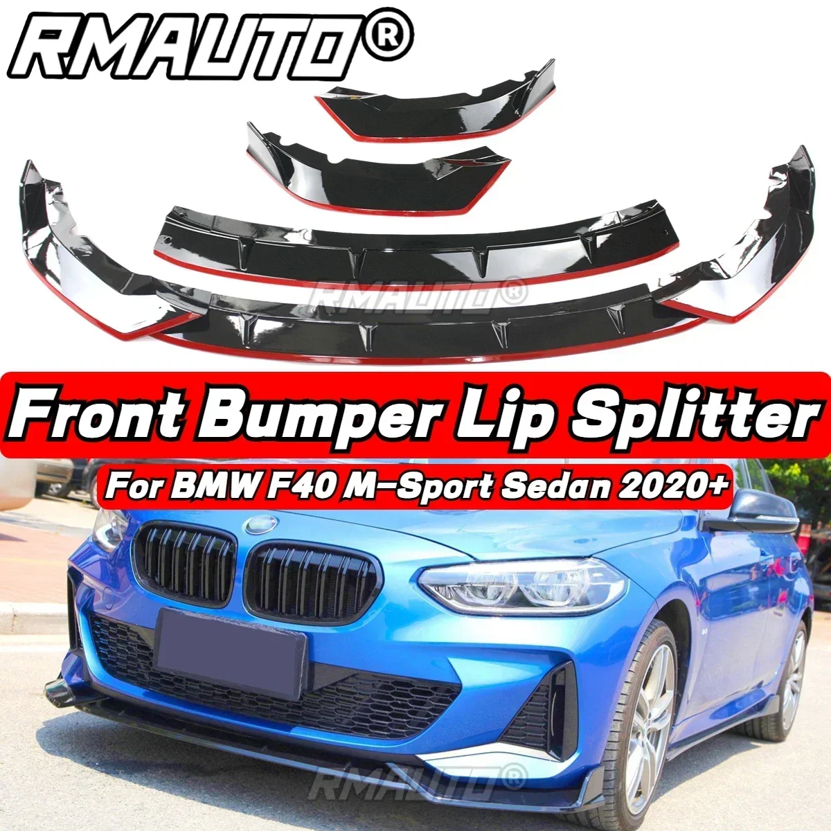 3Pcs Car Front Bumper Lip Diffuser Spoiler Bumper Guard For BMW 1 Series F40 M-Sport Sedan 2020+ Car Accessories Exterior Part