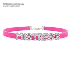 Collar de cuero de ante rojo rosa Sexy, Gargantilla con letras de diamantes de imitación, Harajuku, collares personalizados para amantes, joyería de Cosplay BDSM, caliente