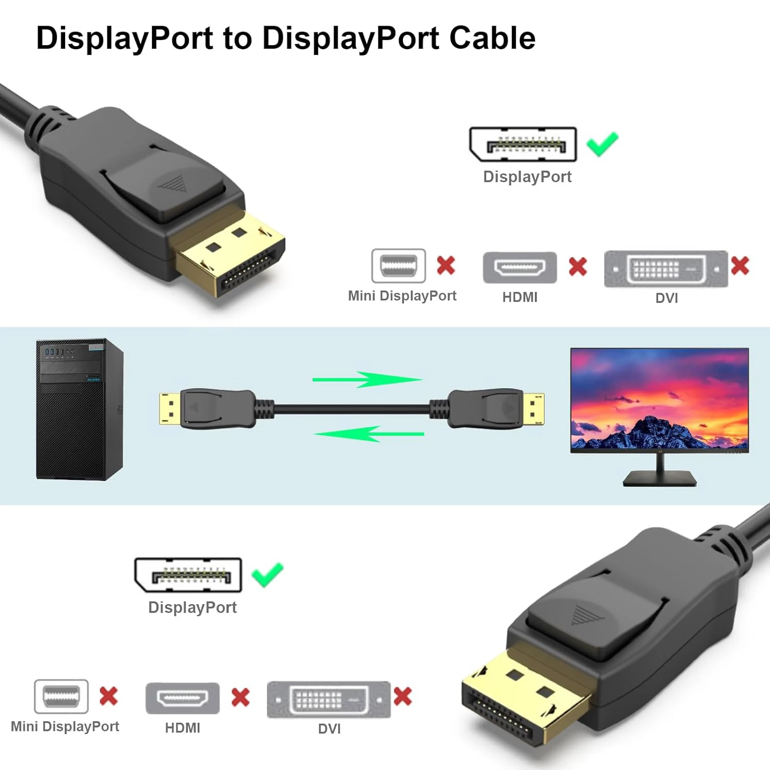 8K DisplayPort to DisplayPort Cable DP to DP Male to Male Cable Gold-Plated Cord 8K@60Hz 4K@144Hz 120Hz 2K@240Hz for PC Laptop