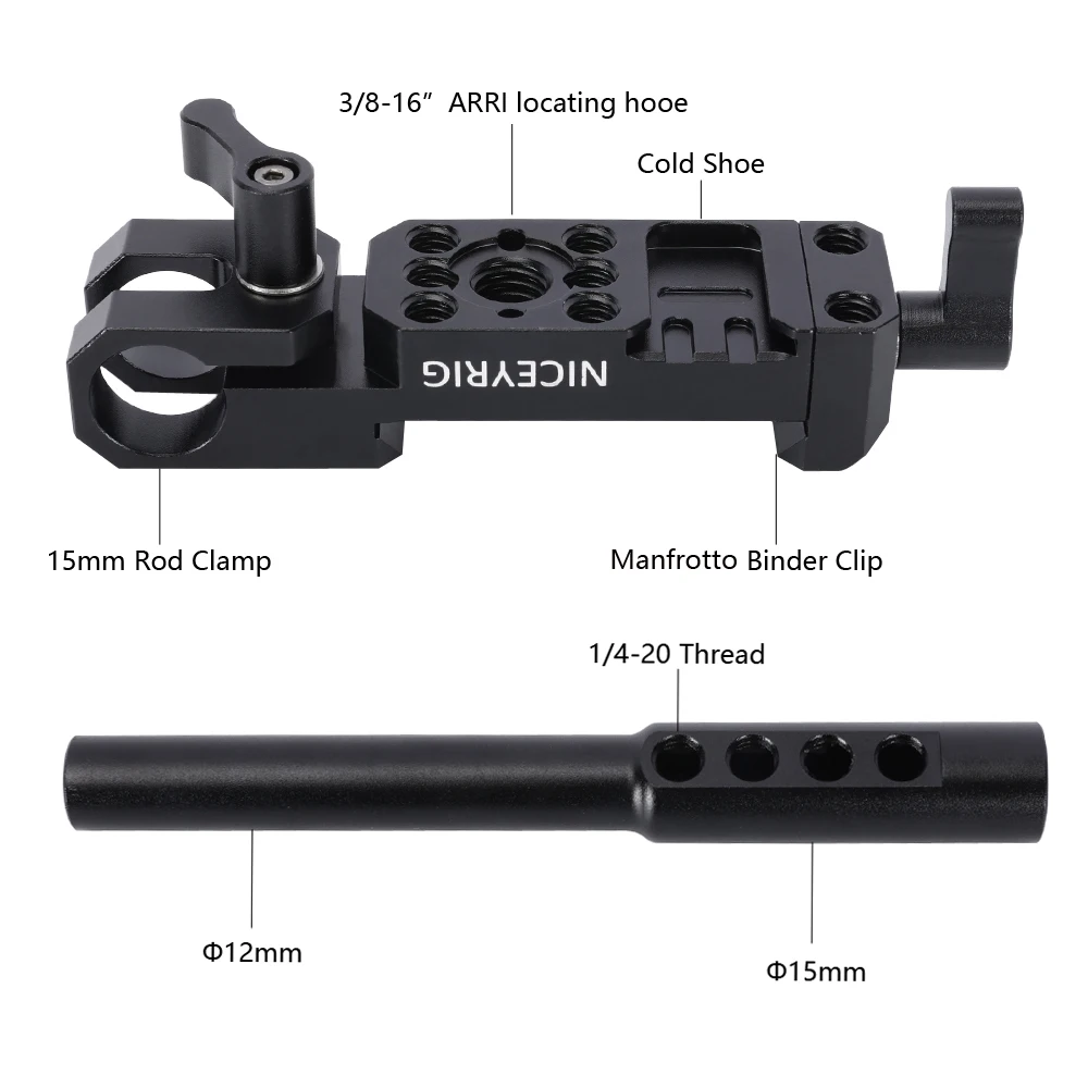 Niceyrig Manfrotto Standard Dovetail Clamp with 15MM Single Rod Clamp & 12MM to 15MM Rod for Follow Focus/DJI RS Focus Motor - Image 3