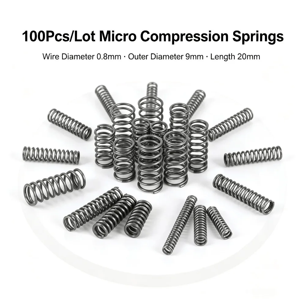 Micro Small Compression Spring, 100pcs/Lot, Wire Dia 0.8mm, OD 9mm, Length 20mm, Precision Mini Pressure Coil Hardware Spring