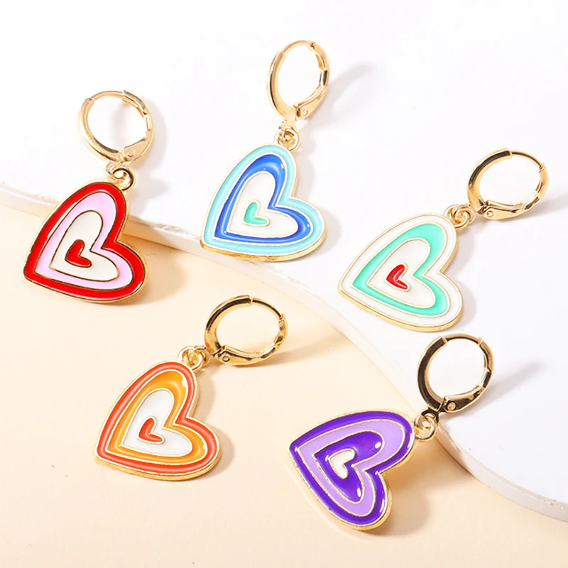 

New Y2k Multi Layer Enamel Heart Dangle Earrings Lovey Colorful Love Drop Earrings For Women Girls Jewelry Accessories Eardrop