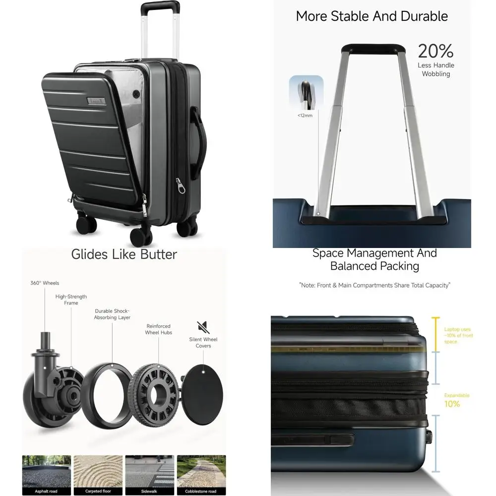 

20-дюймовый расширяемый поликарбонатный чемодан, одобренный авиакомпанией чемодан с передним карманом из угольного металла