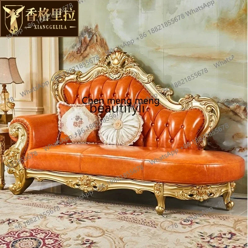 

B178 American living room solid wood carving flower champagne gold small apartment with princess sofa luxury furniture2936
