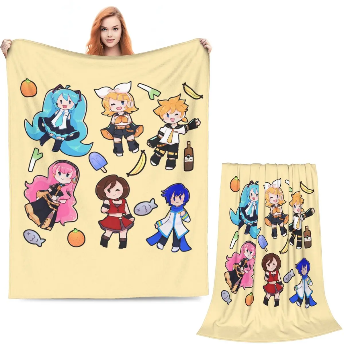 Vocaloid Chibi Chaos! Miku Blankets Soft Warm Flannel Throw Blanket Cover for Bed Living room Picnic Travel Home Couch