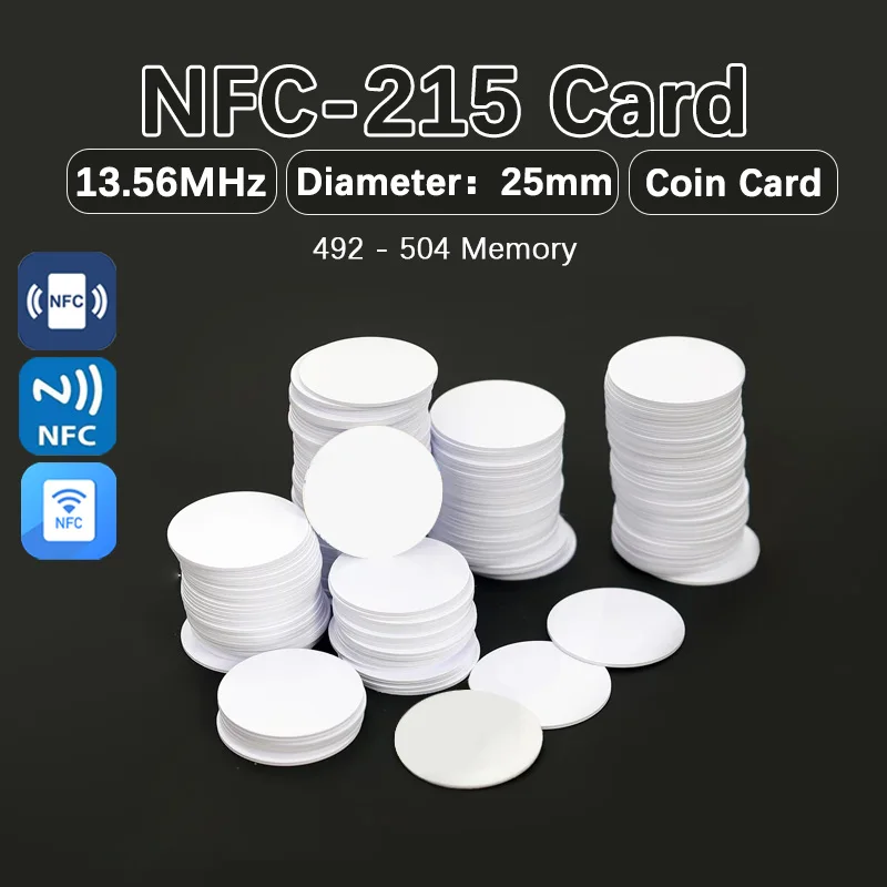 10pcs/50pcs NFC215 25mm13.56MHz NFC coin card tag NFC215 PVC waterproof model suitable for all NFC mobile phones