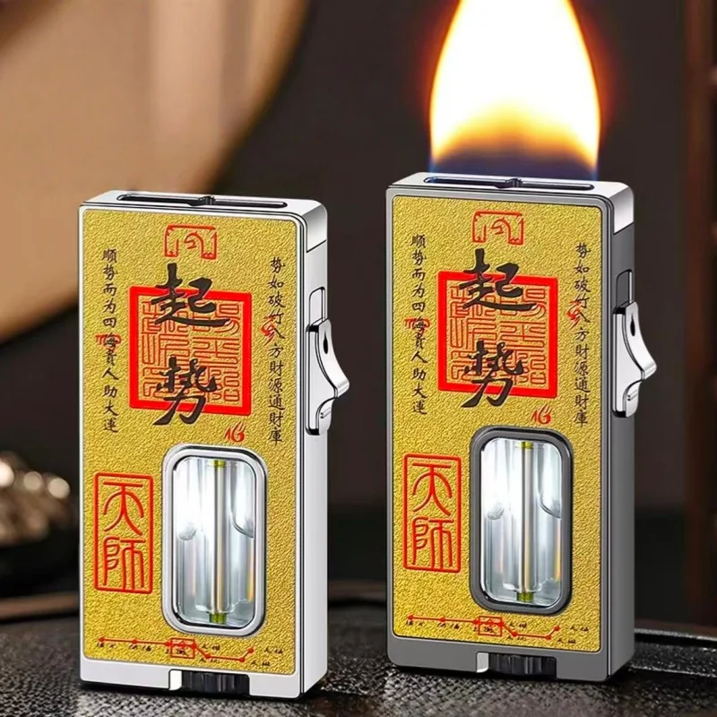 New Type of Large Flame Open Flame Capable Gas Lighter with Visual Window Intelligent Gravity Sensing Vibration Outdoor Igniter