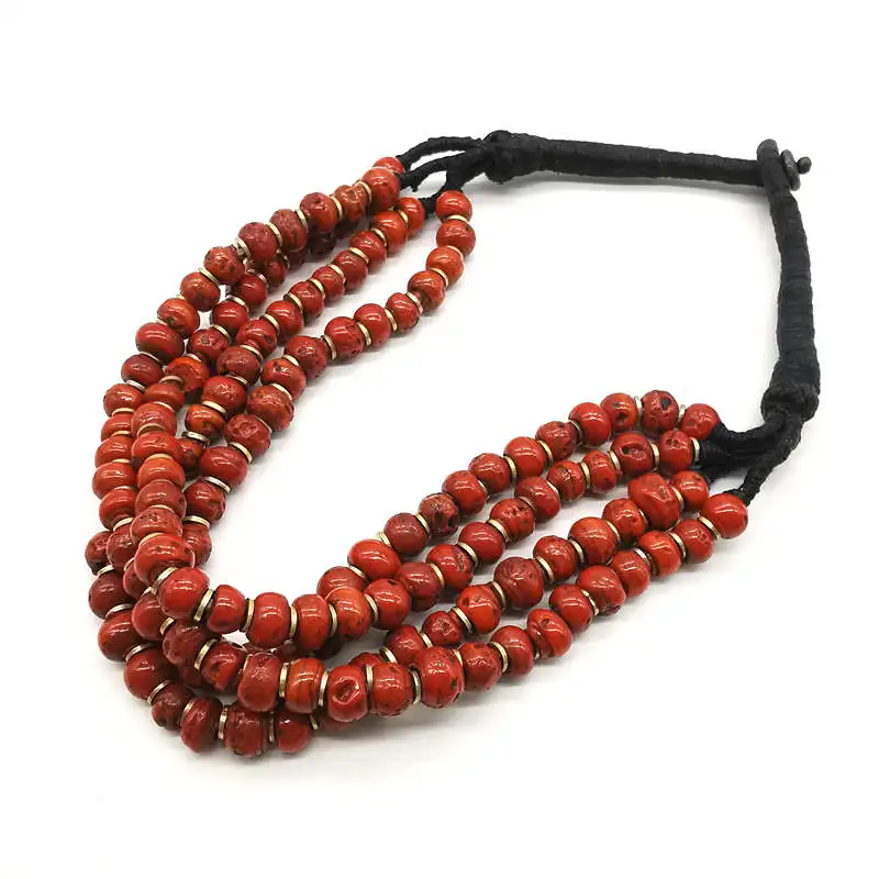 New Arrival Tibetan Jewelry Sherpa Glass Beads Coral Red Antiqued Lampwork Beaded Necklaces TNL190