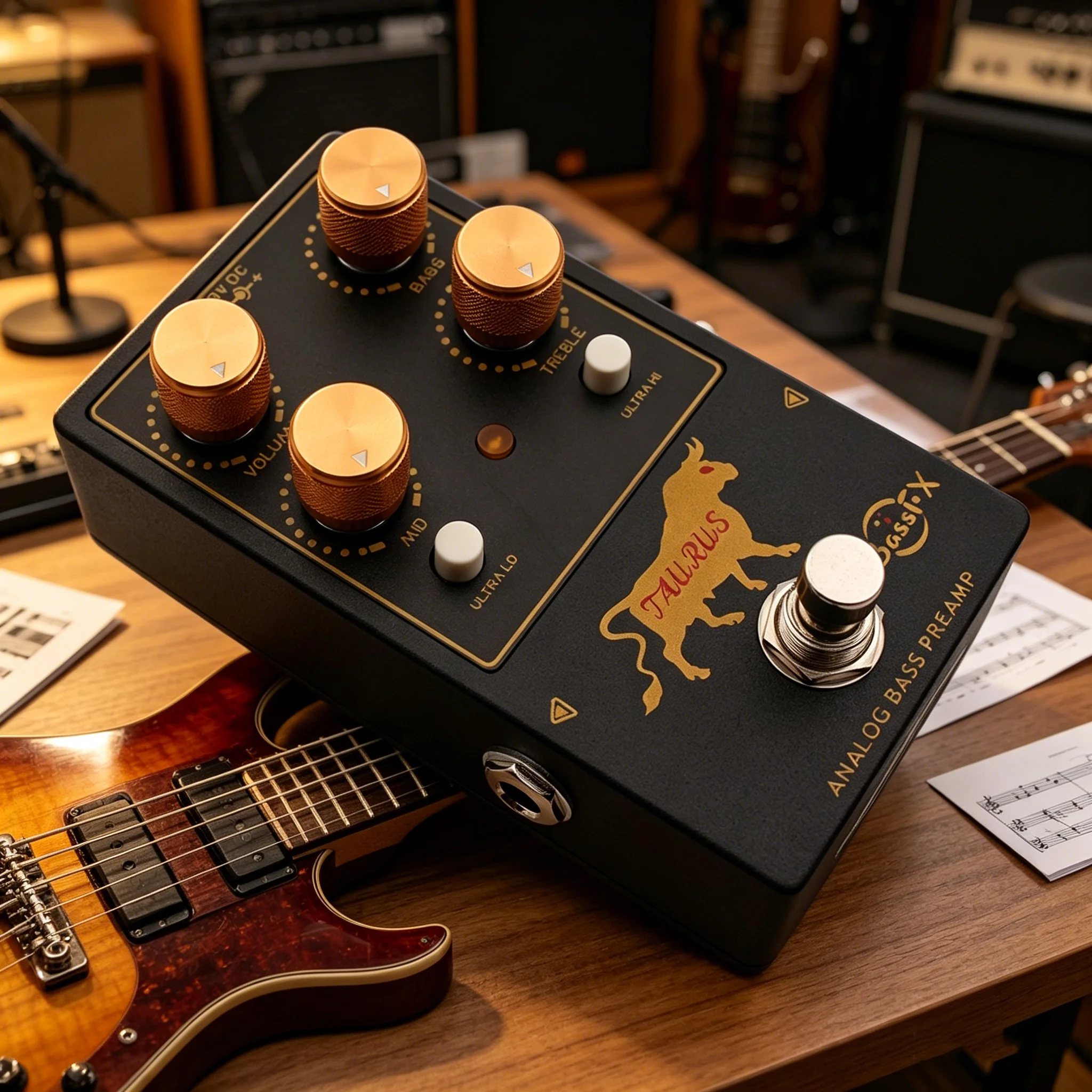 

Педаль-предусилитель Fanmuzk TAURUS Classic Analog Bass с 3-полосным активным эквалайзером и переключателями Ultra-Hi/Ultra-Lo
