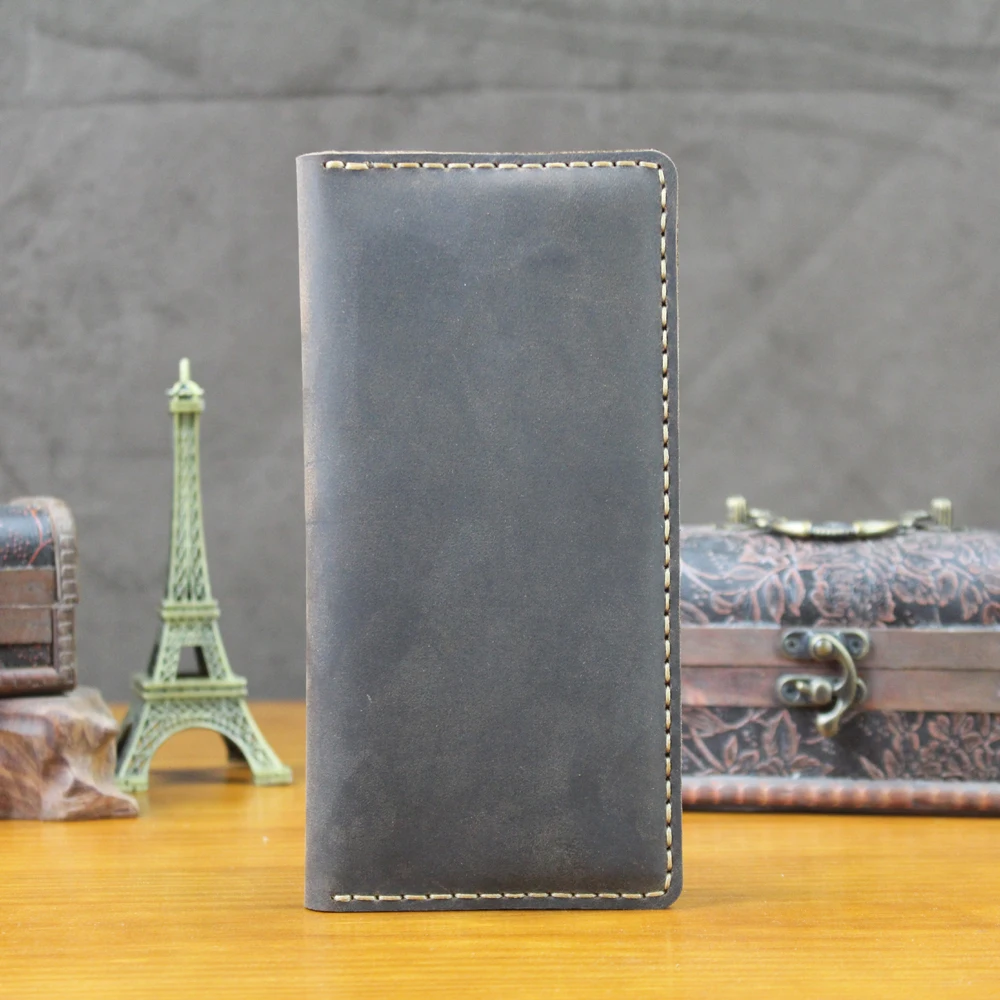 Luxury Handmade Genuine Leather Men's Long Wallet Clutch Bag Male Purse Money Clips Vintage Money Bag with Passport holder Card