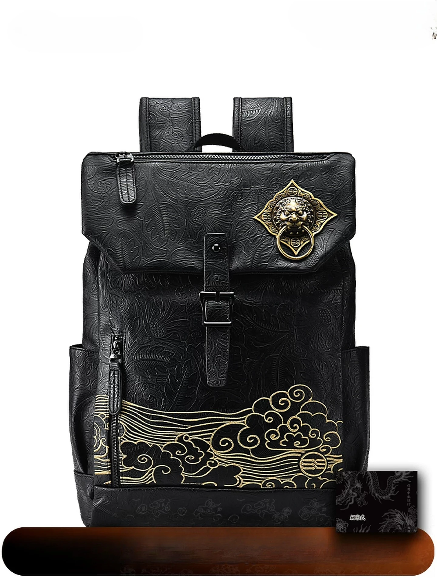 

New Black Men's Backpack, Chinese Style Embossed Fashion Versatile Trend Backpack