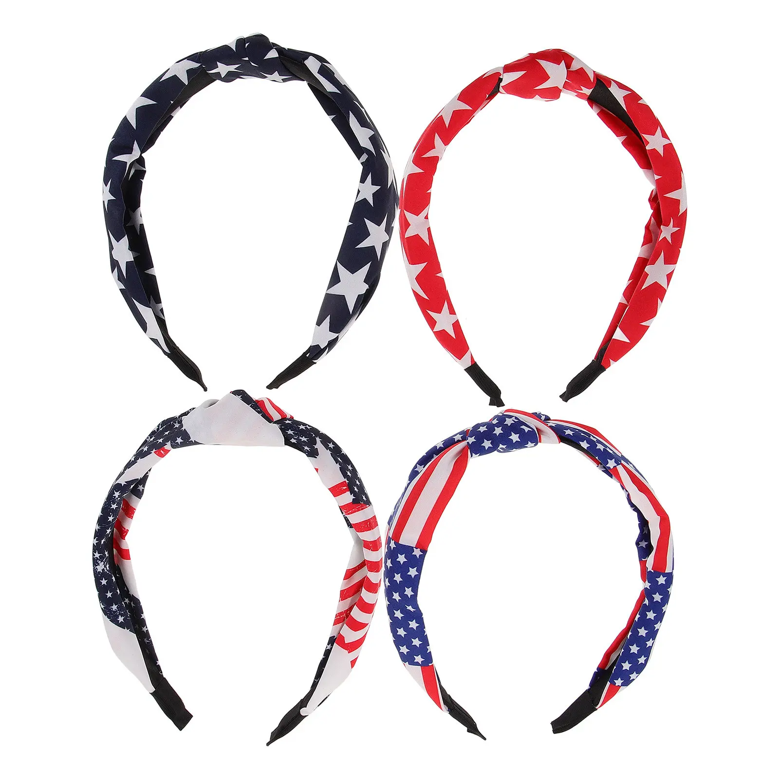 

4Pcs Knotted Wide Headbands for Women Star Pattern Hair Hoops Holiday Party Festival Hair Accessory Female Headbands