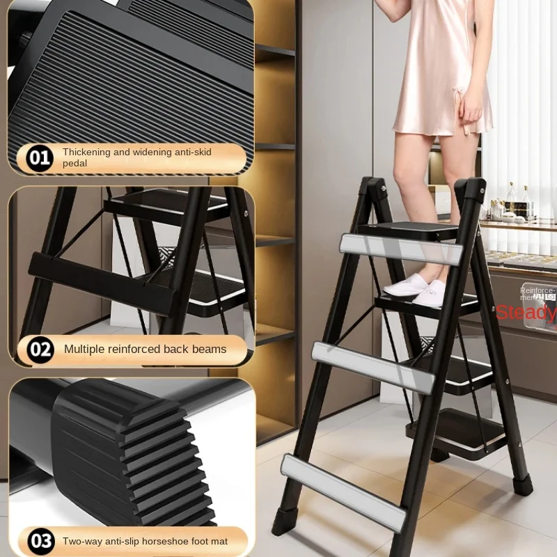 3-Step Carbon Steel Folding Ladder Anti-Slip Pedal Compact Design Ideal for Household and Office Use Stable and Durable