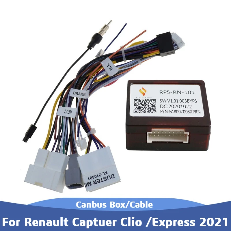 RP5-RN-101 para Renault Captuer Clio / Express 2021 Cable de arnés de cableado de 16 pines adaptador de caja Canbus de Radio de coche Android