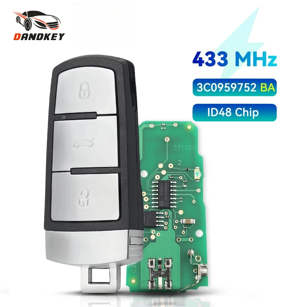 

Dandkey 3C0959752BA ID48 Chip 433MHz Half Smart Car Remote Key For VW Volkswagen Passat B6 CC 3C B7 Magotan 2005-2014