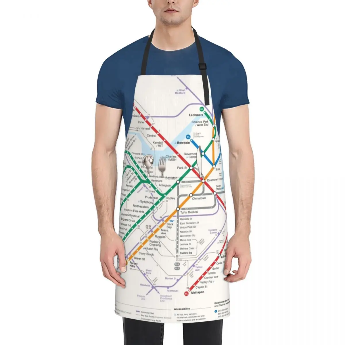 

Boston Area Transport System Map Apron Women's Kitchen Waterproof Kitchen Woman for kitchen useful Apron