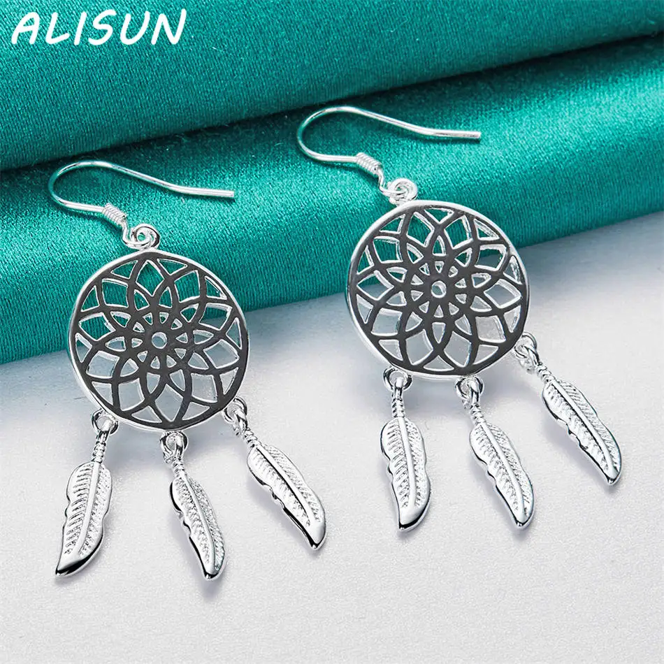 Alisun 925 prata esterlina dreamcatcher brincos gota moda jóias charme graça nobre acessórios de casamento