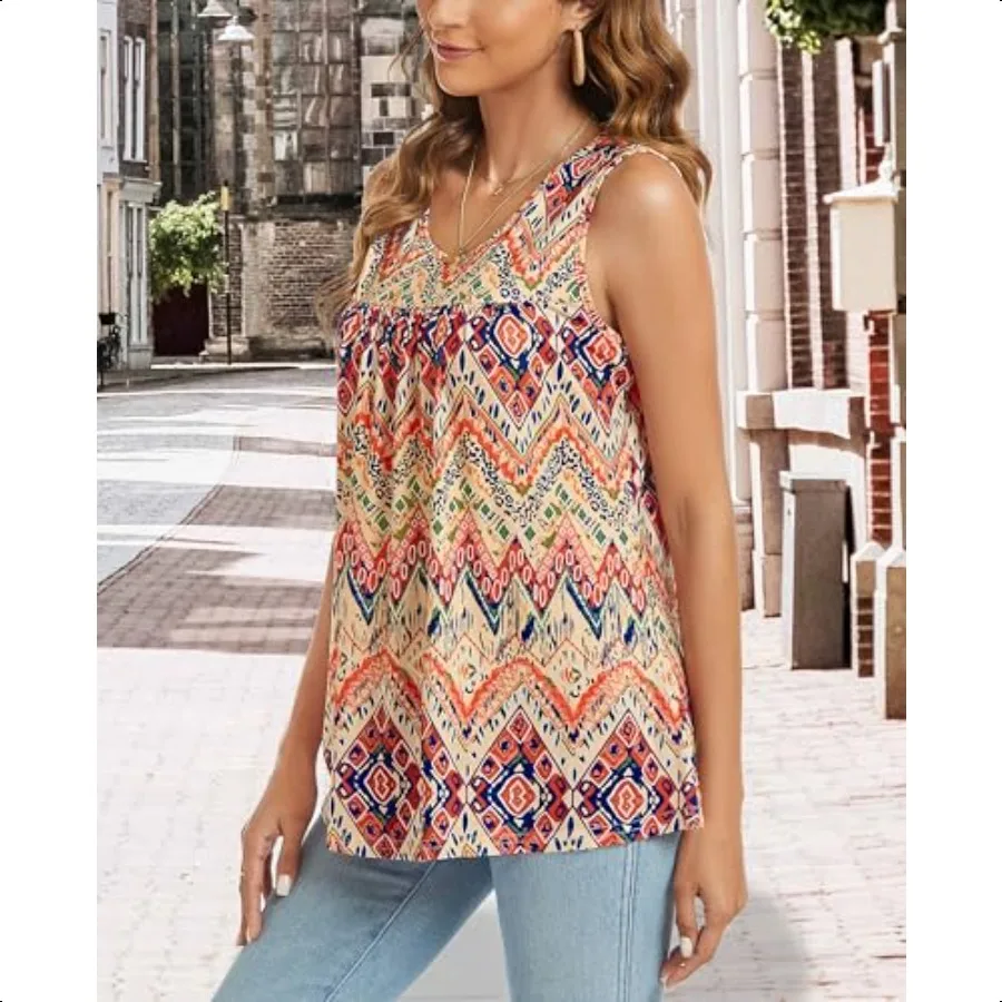 CHICGAL レディース サマー タンク トップ スリーブル T シャツ カジュアル ルーズ フィット チュニック ブラウス