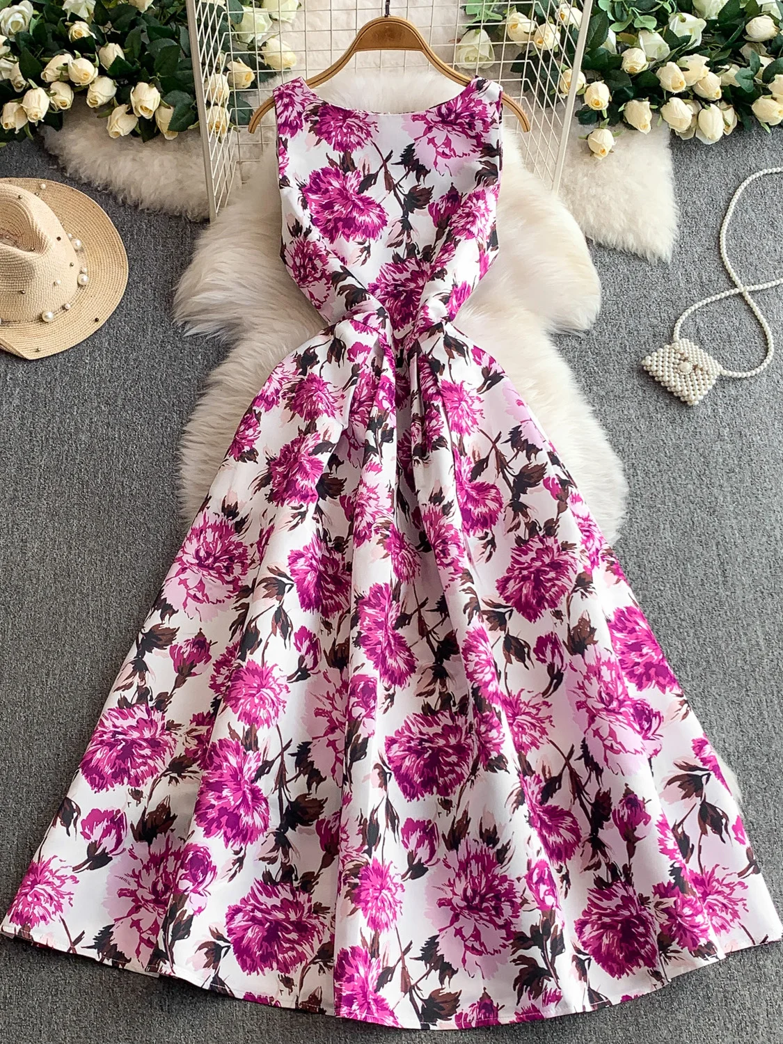 

Женская юбка А-силуэта с цветочным принтом, высокой талией, круглым вырезом, для дня рождения, с защитой от катышков