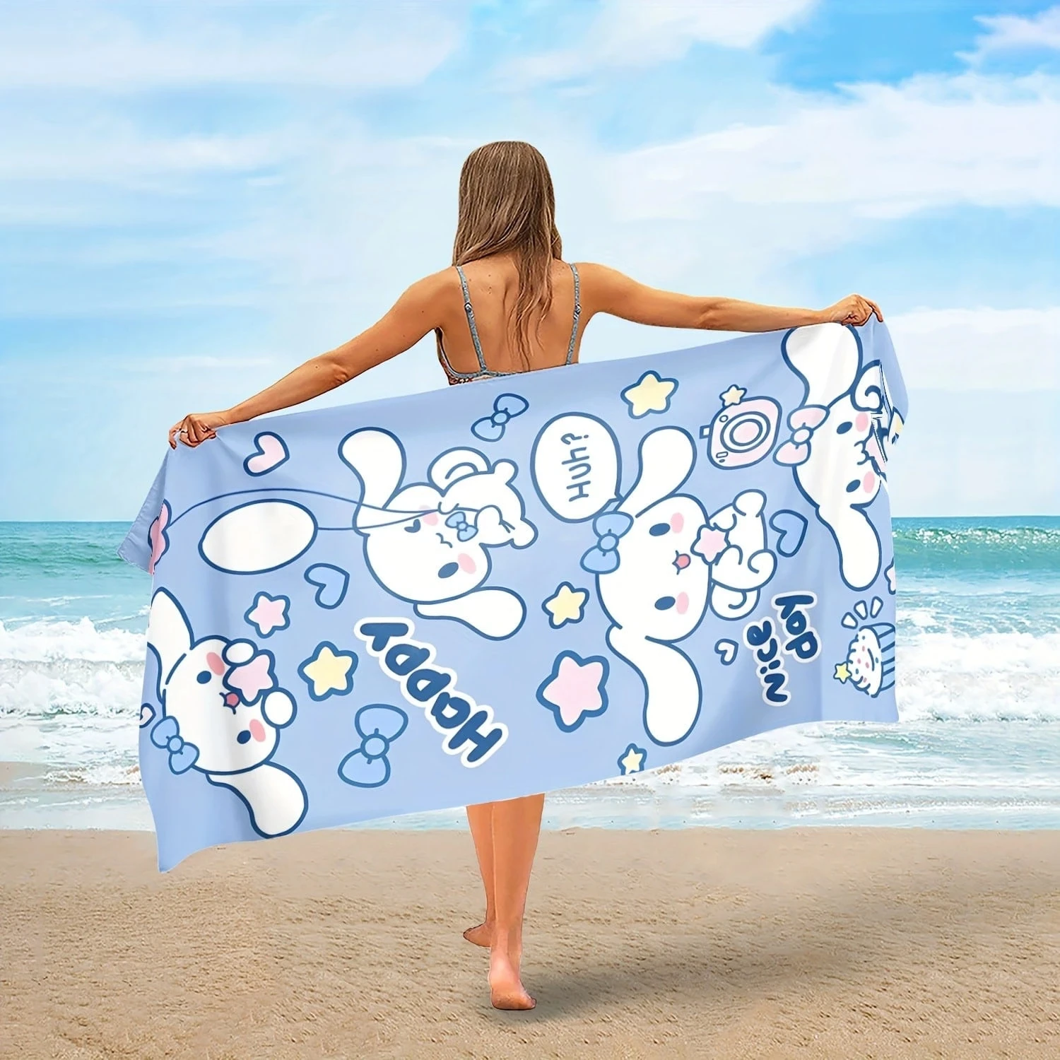 

Пляжное полотенце Sanrio Cinnamoroll с милым мультяшным рисунком, 1 шт., полиэстер, быстросохнущее, легкое, мягкое, для плавания, серфинга, кемпинга