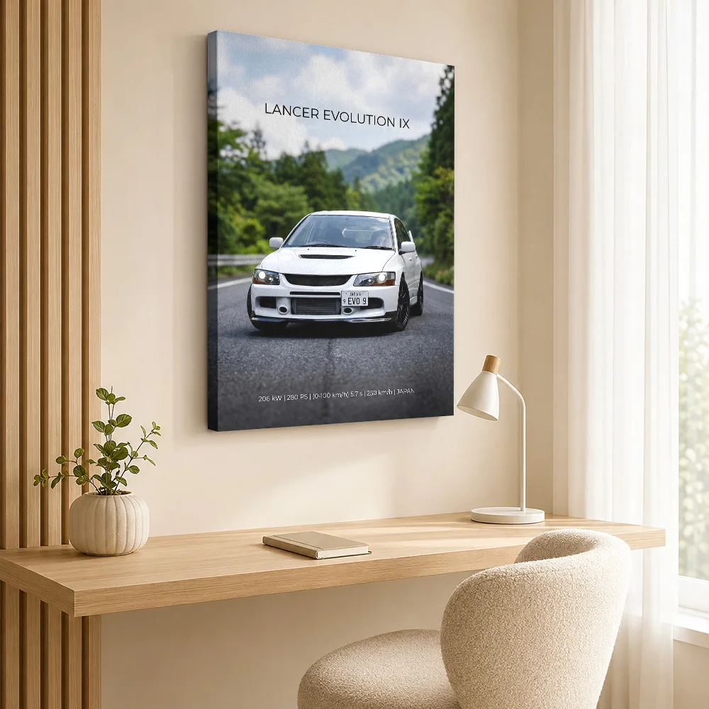 Japanese Lancer Evolution IX Car Framed Canvas Poster Customized Photo Roadside Composition Wall Art For Automotive Showroom