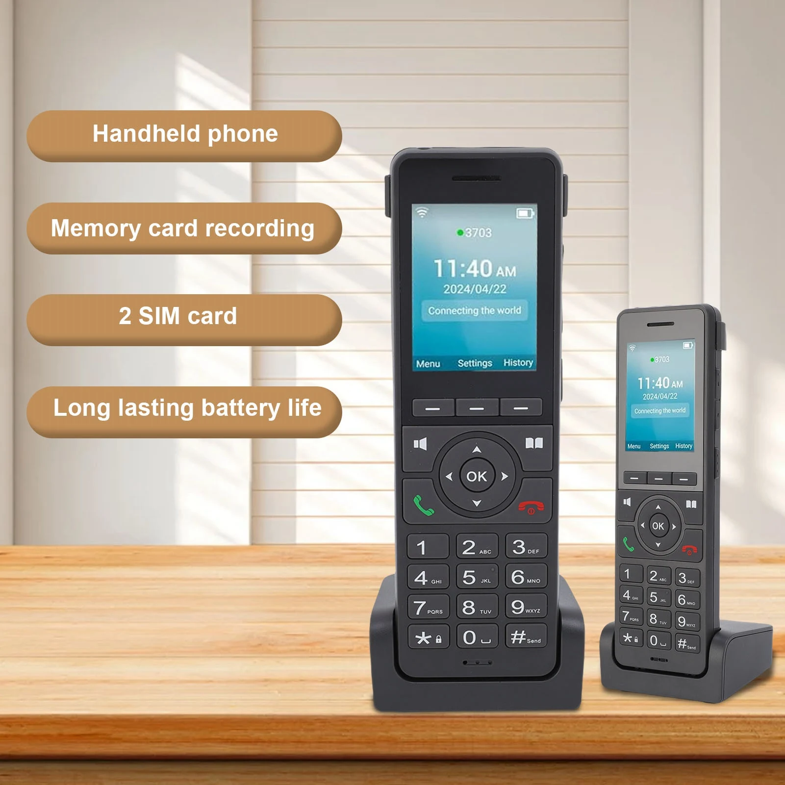 Network Family Phone 4G LTE Cordless Phone Portable Wifi 2.4in Color Screen Desktop Phone for Dect VoIP Black