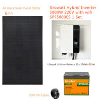 Solar Kit Complete With Lifepo4 Lithium Battery 5000W 220V Single Phrase Growatt Off Grid Inverter SPF5000ES Solar Panel 5KW 3KW
