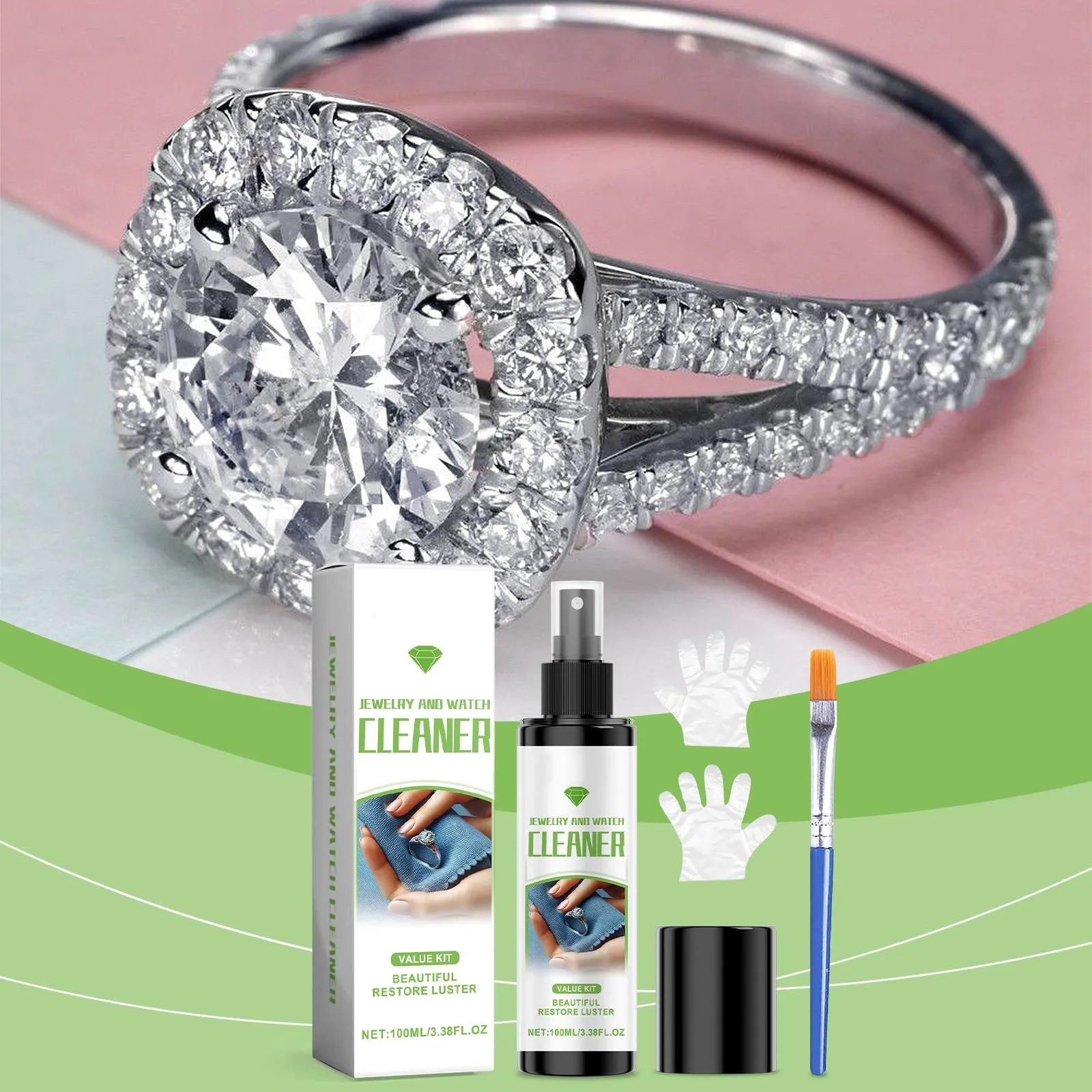Jewelry Cleaner Spray Watch Cleaning Solution Tarnish Fast Remove Stain-Free Liquid Smooth Diamonds Kits Gold Clean Polishing