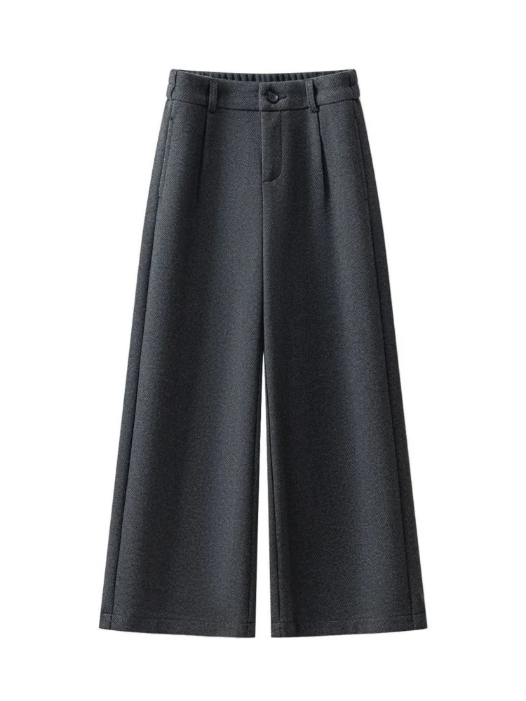 Calças largas de lã Thiened femininas outono inverno cor café Camere nove pontos calças de perna reta cintura alta commute...