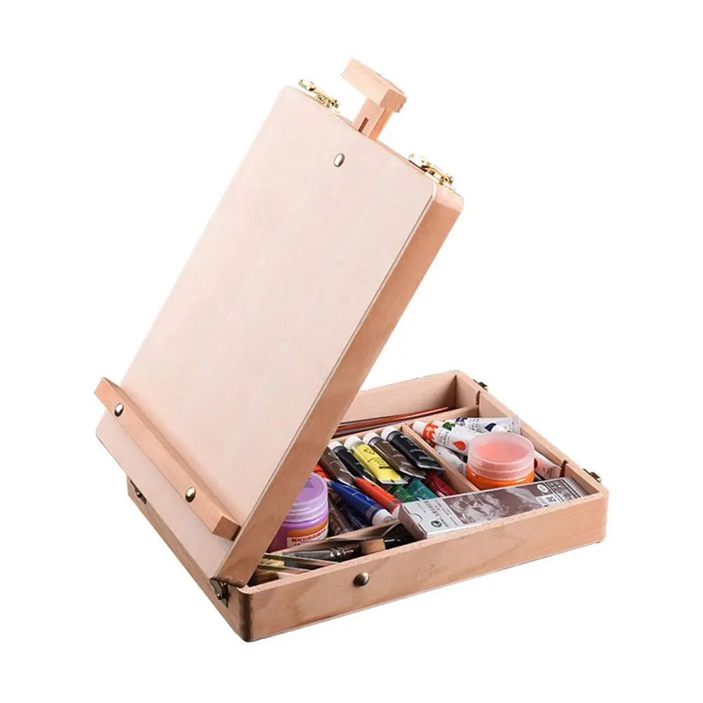 Wooden Children Art Table Desktop Sketch Box Painting Supplies Easel Oil Paint