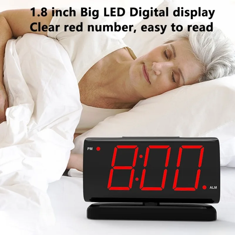 Despertador digital para quarto, relógio digital com design curvo moderno, números LED vermelhos ou brancos visíveis, tons de alarme