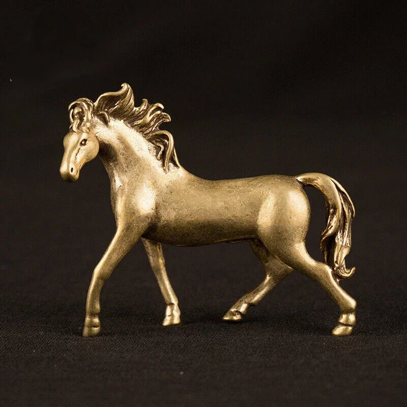 Vintage Solid Brass Galloping Horse Figurine Chinese Zodiac Horse Statue Lucky Desktop Decor Collectible Ornament