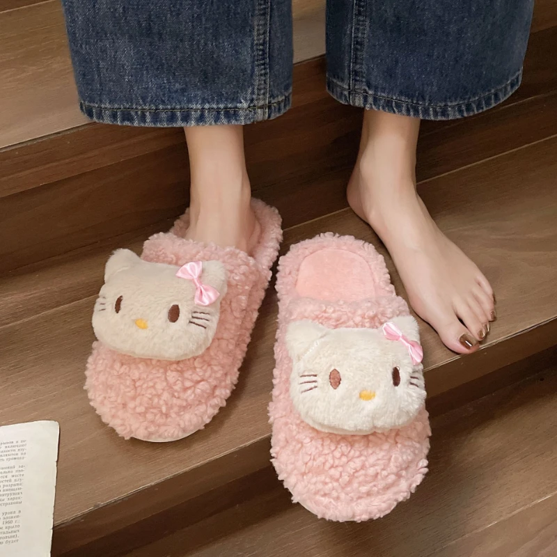 

Kids' Slippers House Shoes Cartoon Hello Kitty Winter Shoes For Girls Warm Soft Bottom Anti-slip Pink White Shoes Size 36-41