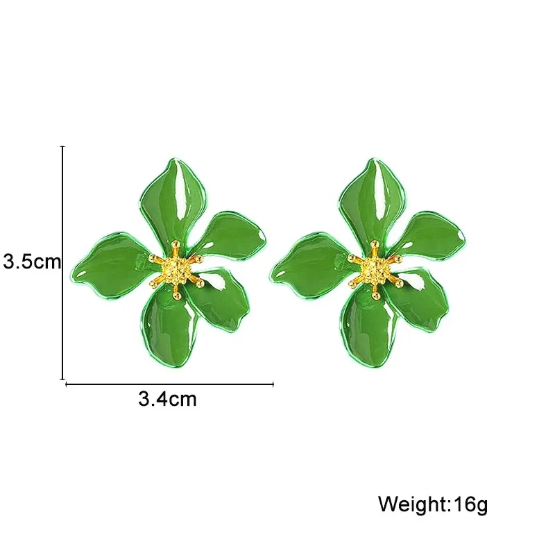 2025 Korean Beige Green Enamel Flower Women's Earrings Irregular Petals Plant Element Drop Earrings for Female Fashion Ear Decor