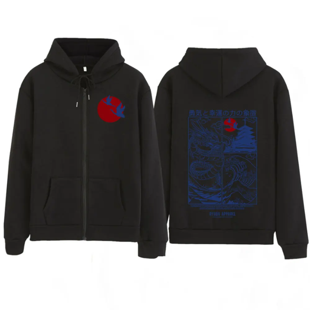

Hokkaido Wave Japanese Dragon Zipper Hoodies Men Women Clothing Long Sleeve Streetwear Fashion Harajuku Clothes Funny Style Tops
