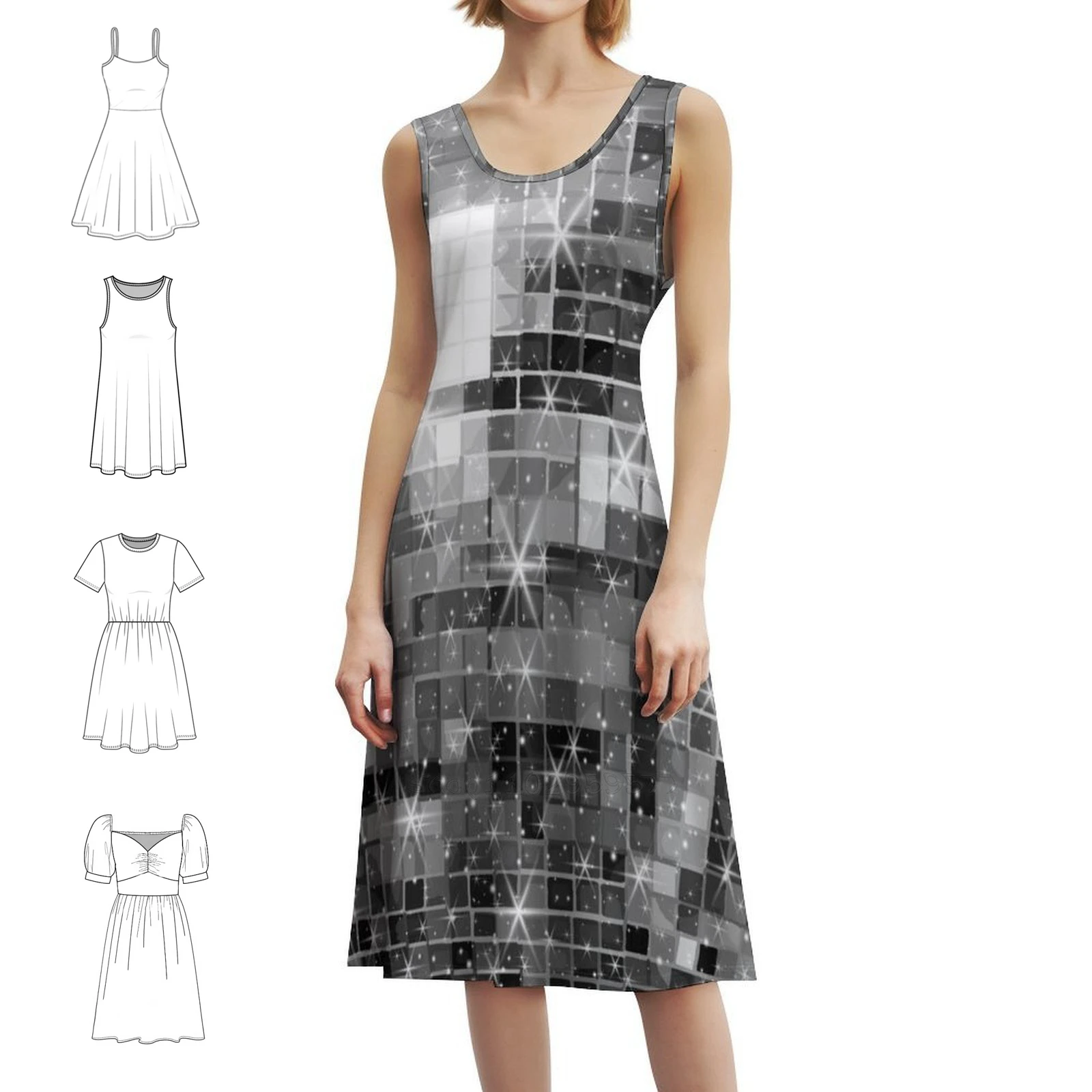 

Мерцающий серебряный диско-шар с узором по всей поверхности, женское уличное платье в стиле хип-хоп с графическим принтом, вечерние и клубная одежда, дискотека с узором