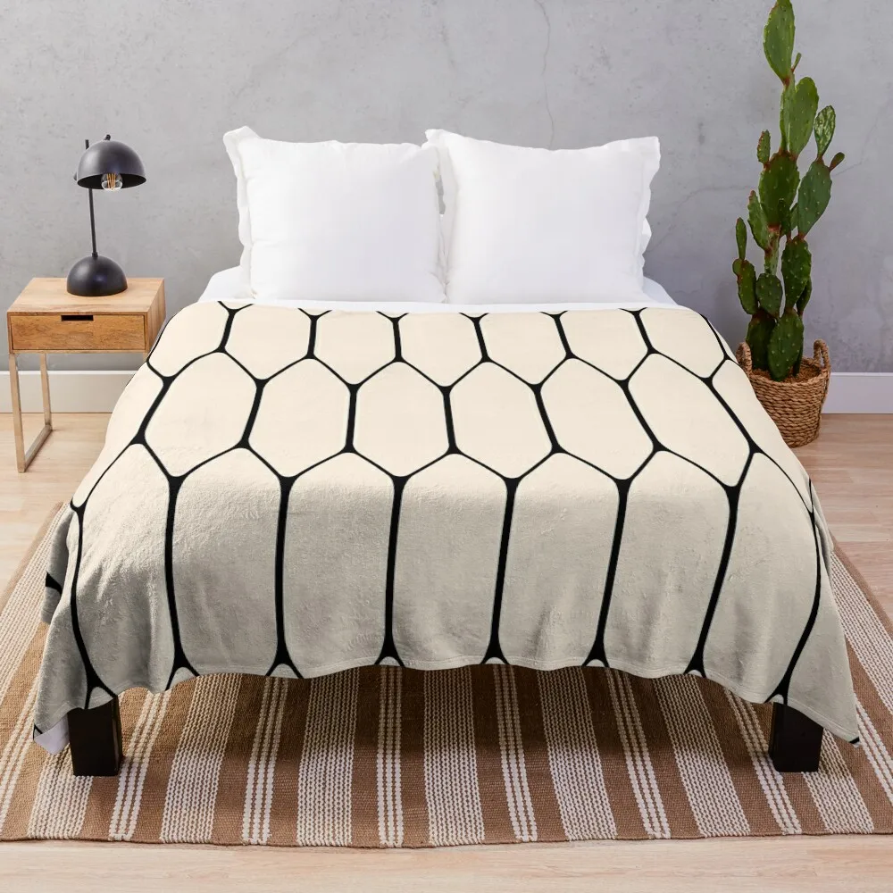 

Long Honeycomb Minimalist Geometric Pattern in Black and Almond Cream Throw Blanket Summer Beddings Flannel Nap Sofa Blankets