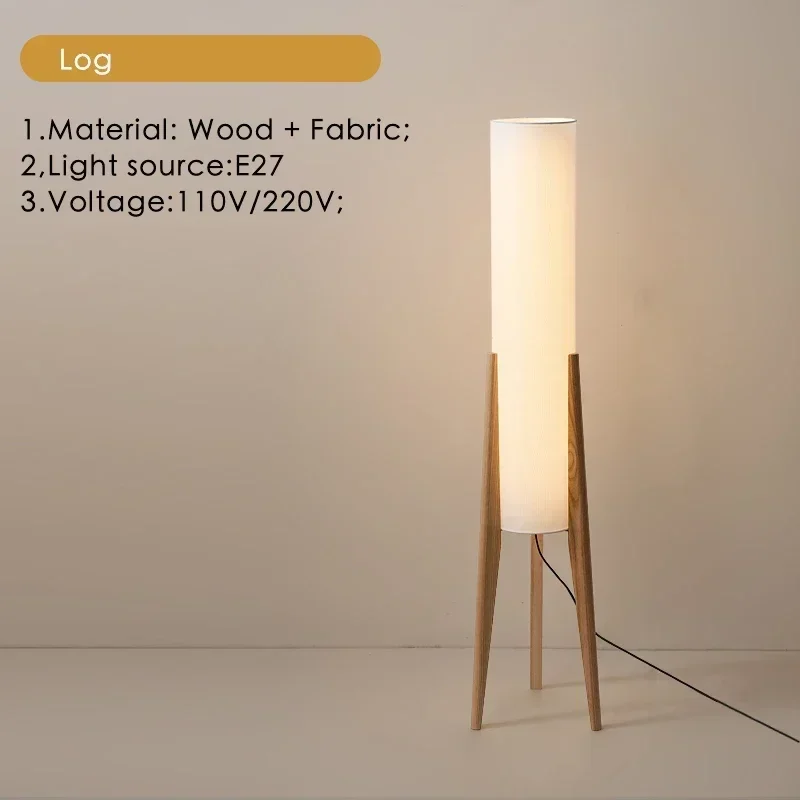 Japanese Retro Solid Wood Floor Lamp Study Hotel Art Decorative Corner Standing Lamp Living Room Bedroom Cafe E27 Lamp