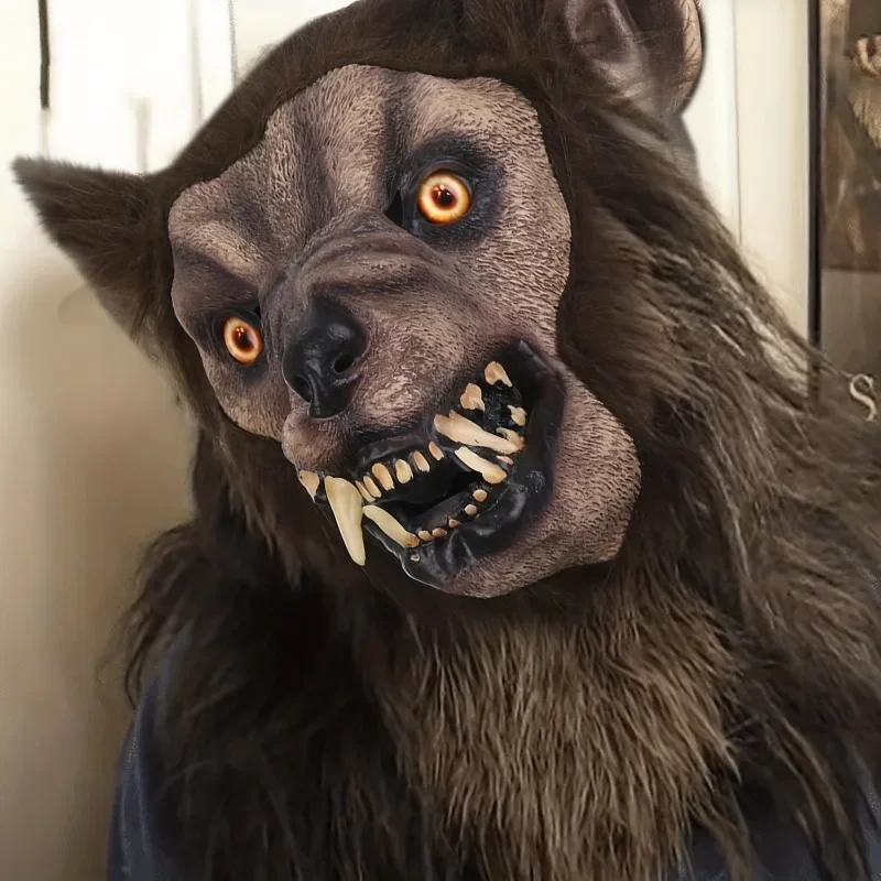 

Scary Werewolf Mask Realistic Full Face Headgear Halloween Haunted Carnival Headwear Party Accesories Cosplay Props