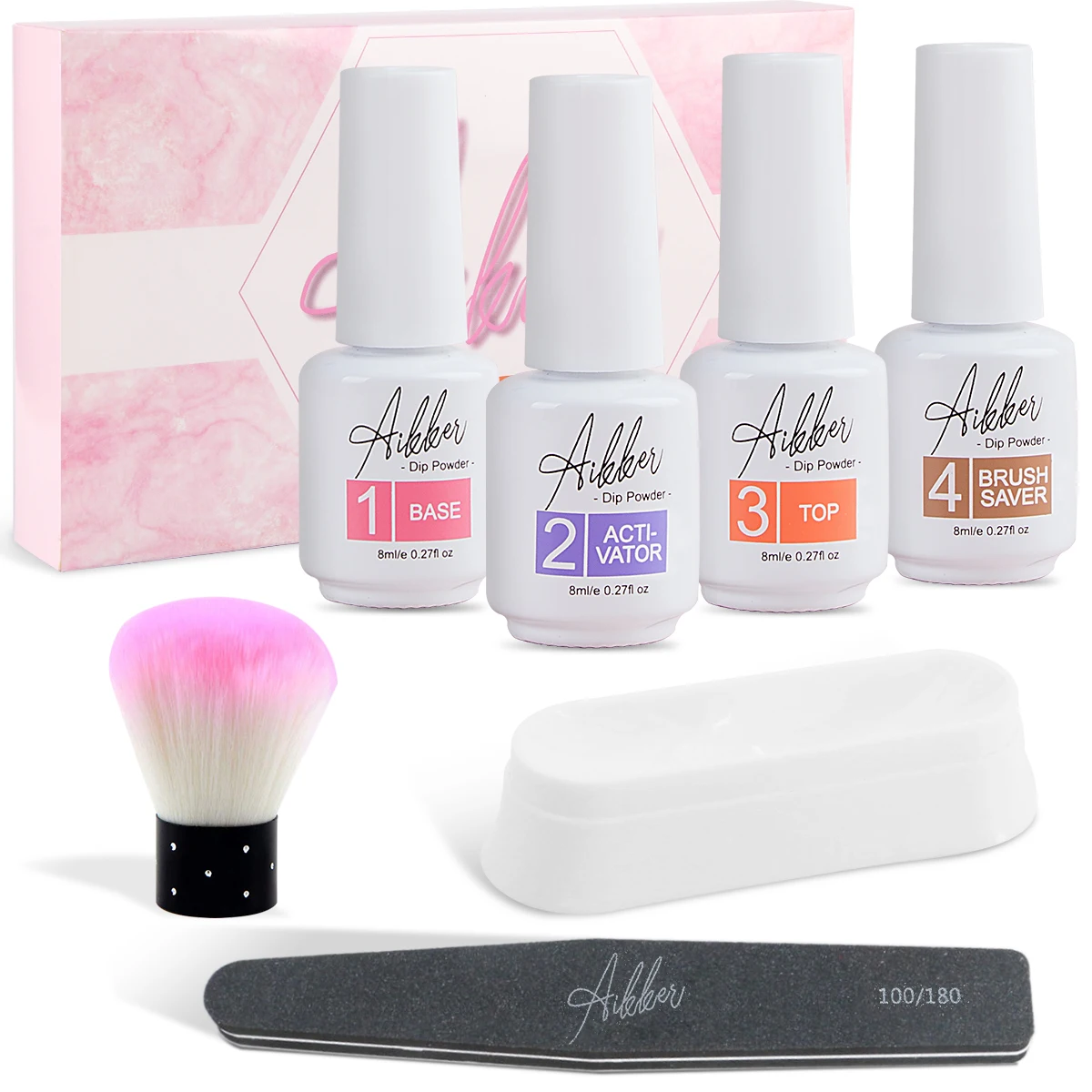 リキッドディッピングパウダーセット,トップレイヤー,活性化ブラシ,リサイクルトレイ付き,ダストブラシ,マニキュア,ペディキュアアート,7個