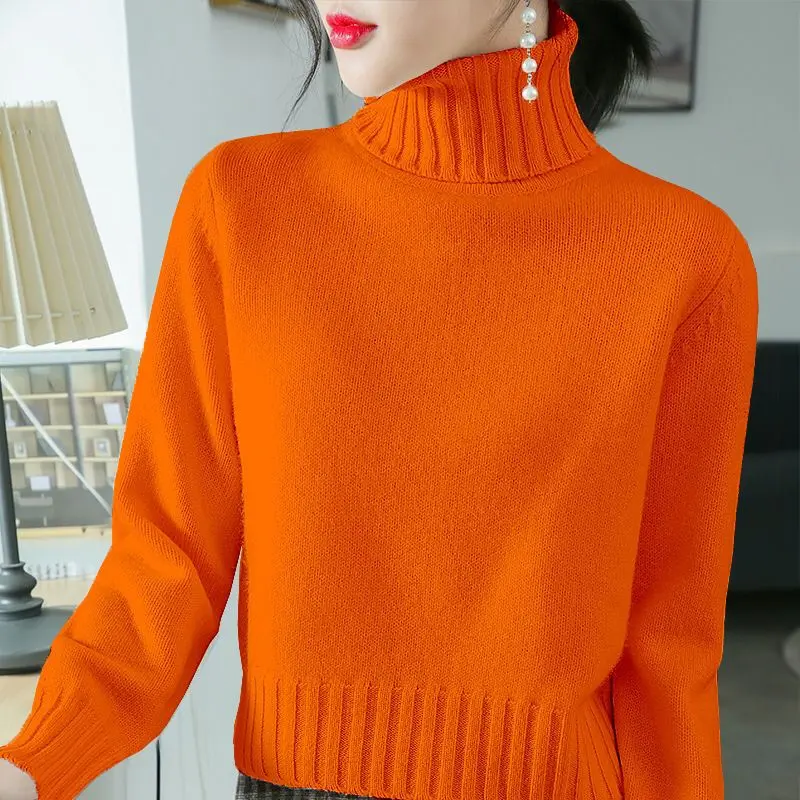 Fashion Turtleneck Knitted Solid Color All-match Sweater Women\'s Clothing 2022 Autumn New Casual Pullovers Loose Korean Tops