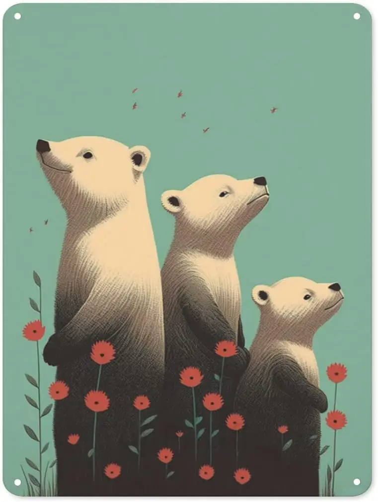 Metal Tin Sign Vintage Baby Bears Adorable Wildlife Whimsical Animal Decor 12x8 Inches