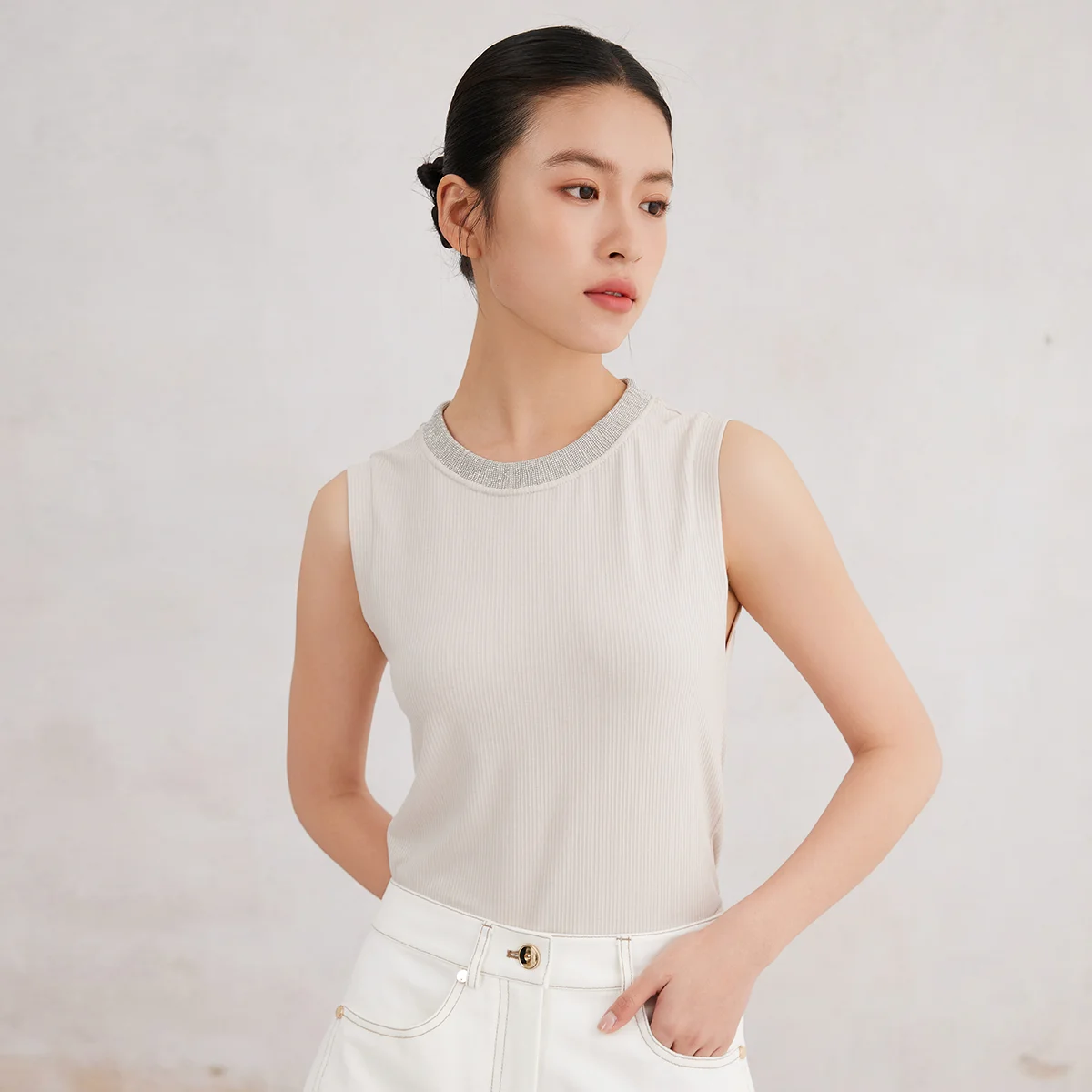 

K3026W Chain decoration high-quality luxury women's clothing, Lyocell fiber acetate spring and summer vest