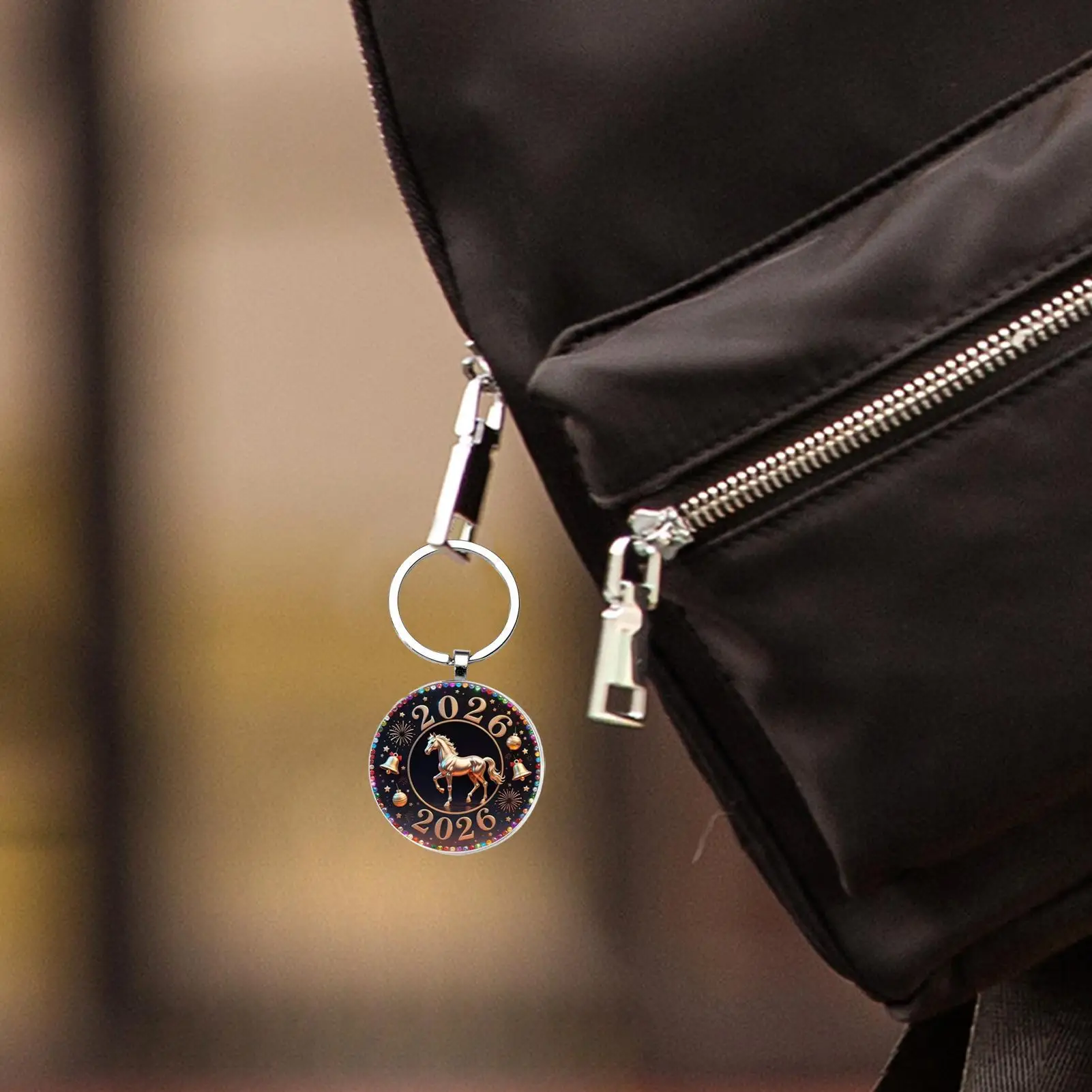 Vintage New Year of the Horse Keychain-Glass Alloy Horse Charm,Durable Round decoration Accessory Suitable for Spring Festival
