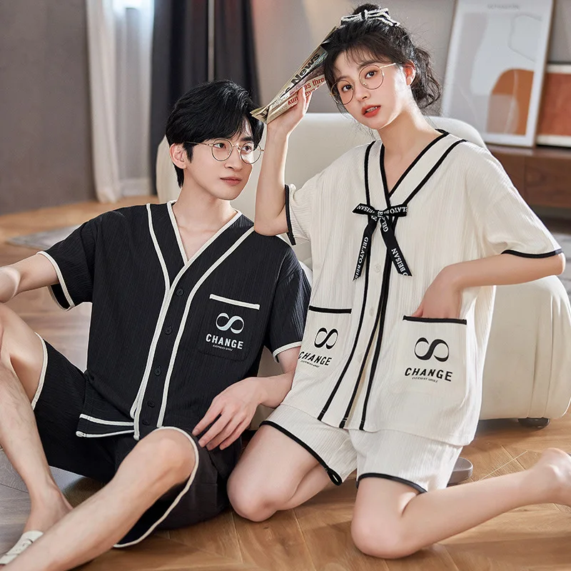 2023 New Fashion Couples Nightwear Cotton Summer Shorts Set Pajamas pijama hombre Women\'s pajamas kimono loungewear