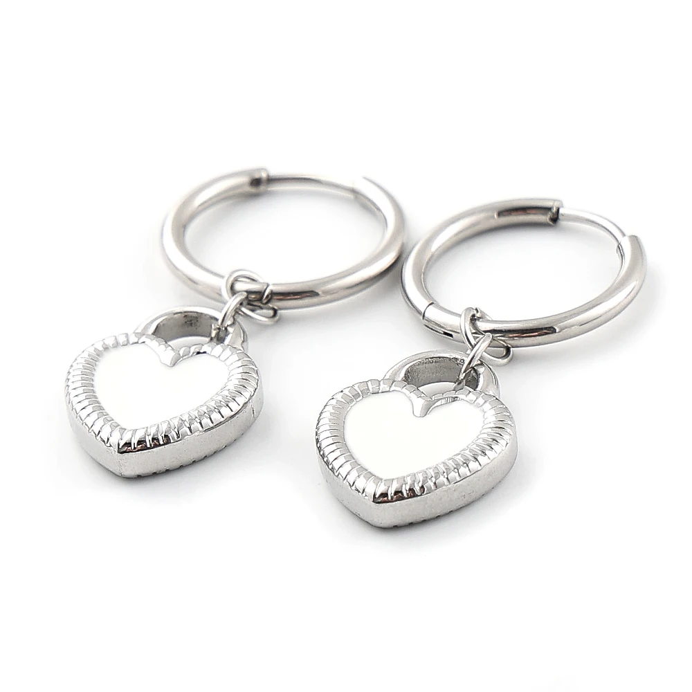 Vintage Muti-color Enamel Heart Hoop Earrings for Women Girls Stainless Steel Gold Color Y2K Drop Earring Party Jewelry Gift