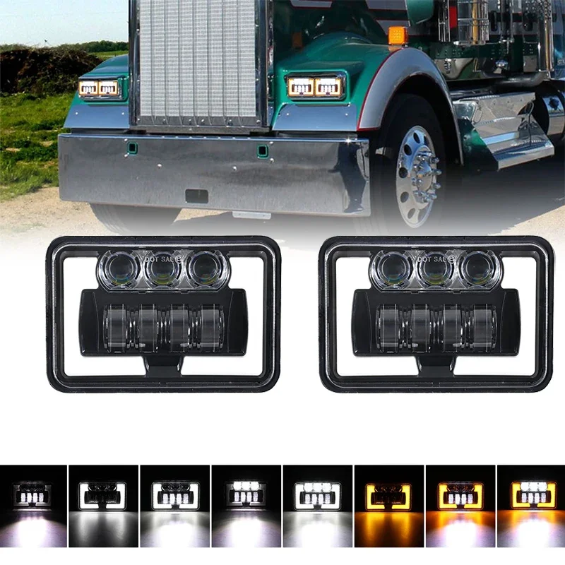 4x6inch Universal LED Headlight High / Low Beam DRL Turn Light with DOT for Truck Trailer Boat Bus Lorry Van Caravan Car